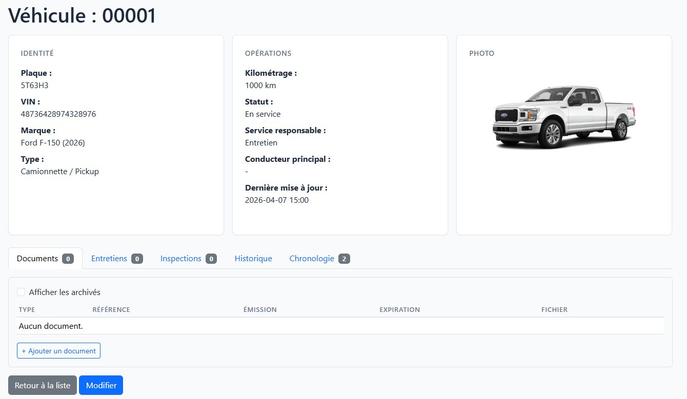 Interface de gestion des véhicules OptiGest